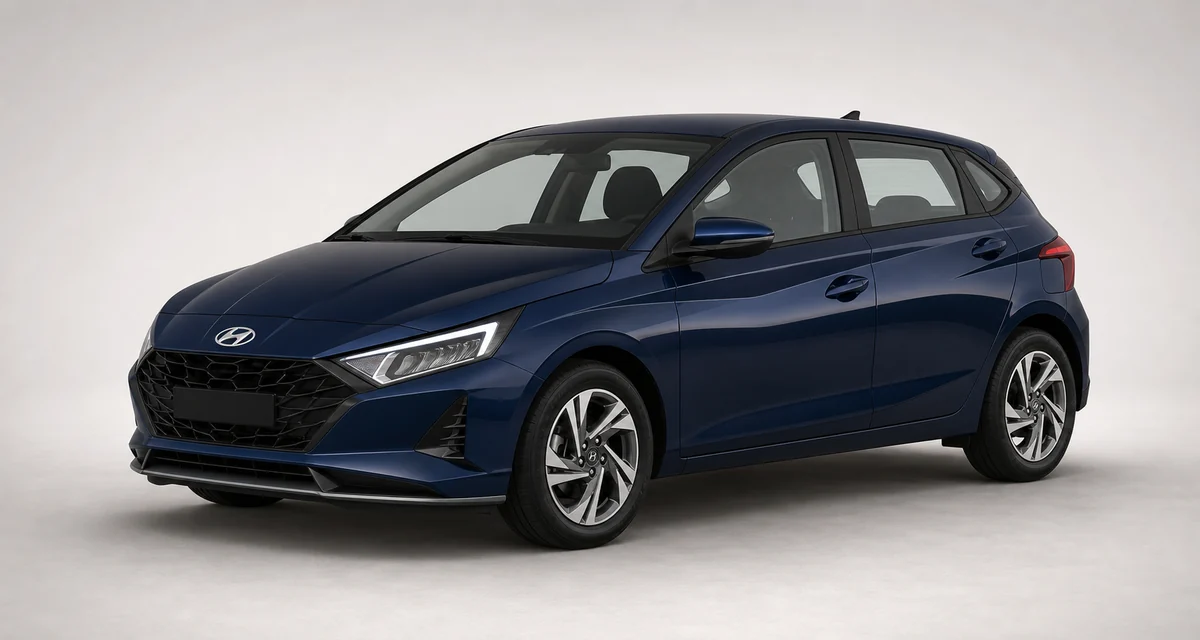 Lacivert Hyundai i20 önden üç çeyrek görünüm