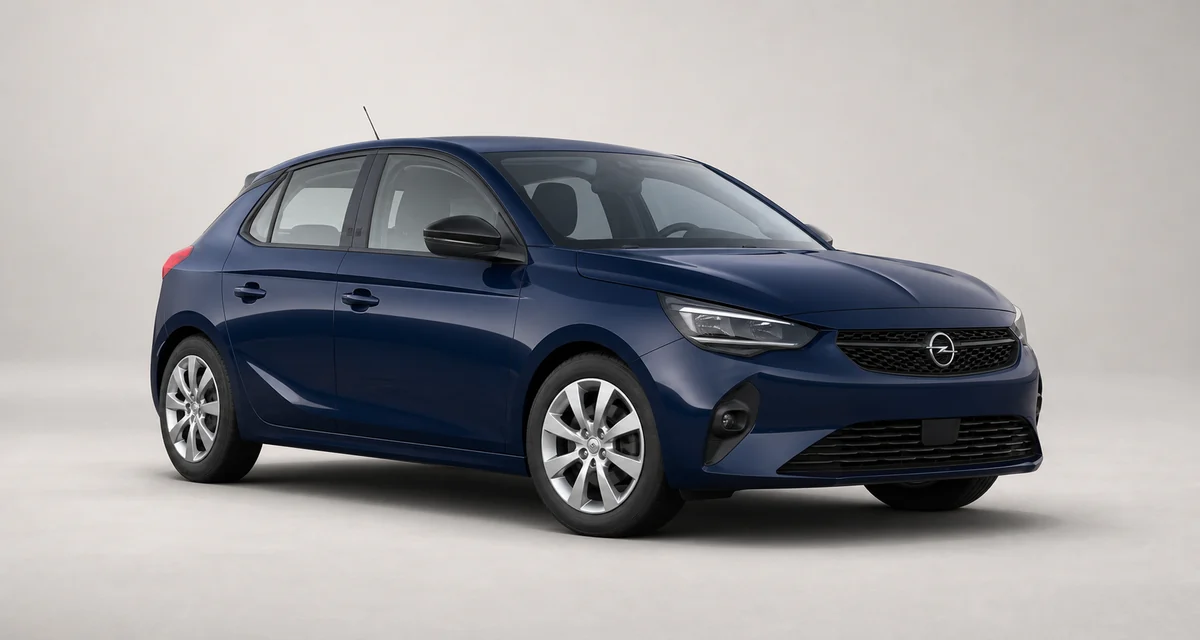 Lacivert Opel Corsa önden üç çeyrek görünüm